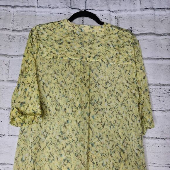 Nic + Zoe Printed Split V-Neck Hi-Low Hem Tunic Top Yellow Small - Picture 11 of 14